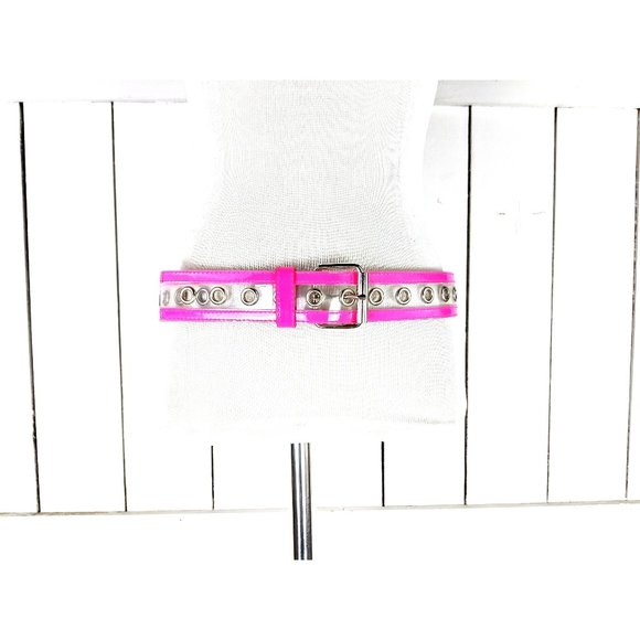 Hot florescent pink clear plastic wide patent leather belt - Picture 1 of 4
